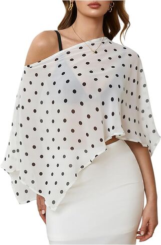 Floerns Women's Polka Dots Poncho Shawl Cover Up Tops Asymmetrical Bathing Suit Beachwear in Kuwait