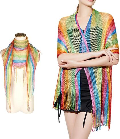 Women's Rainbow Summer Kimono Cover Ups Sheer Mesh Swimwear Cover up Scarf Cardigan for Pride Day in Saudi Arabia