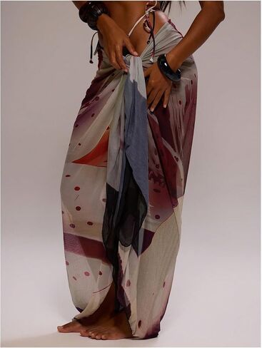 GORGLITTER Women's Floral Print Boho Swimsuit Cover Up Colorful Mesh Knot Side Wrap Summer Beach Skirts in Saudi Arabia