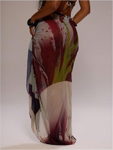 GORGLITTER Women's Floral Print Boho Swimsuit Cover Up Colorful Mesh Knot Side Wrap Summer Beach Skirts in Saudi Arabia