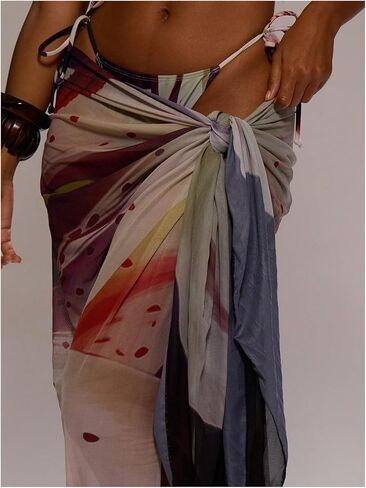 GORGLITTER Women's Floral Print Boho Swimsuit Cover Up Colorful Mesh Knot Side Wrap Summer Beach Skirts in Saudi Arabia