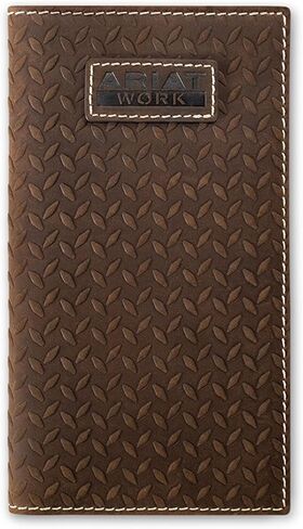 ARIAT Men's Diamond Plate Work Rodeo Wallet, RFID Blocking, Embossed Leather, Medium Brown in Kuwait