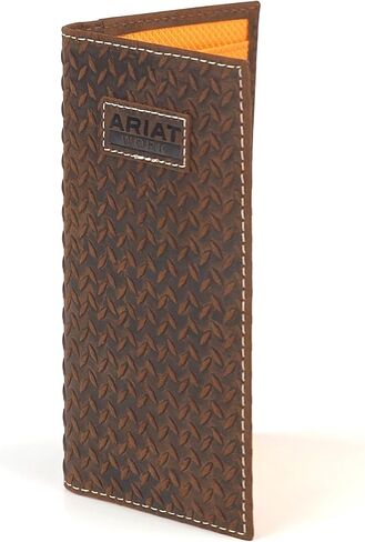 ARIAT Men's Diamond Plate Work Rodeo Wallet, RFID Blocking, Embossed Leather, Medium Brown in Kuwait