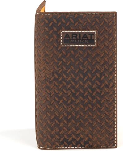 ARIAT Men's Diamond Plate Work Rodeo Wallet, RFID Blocking, Embossed Leather, Medium Brown in Kuwait