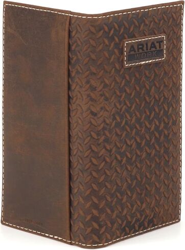 ARIAT Men's Diamond Plate Work Rodeo Wallet, RFID Blocking, Embossed Leather, Medium Brown in Kuwait