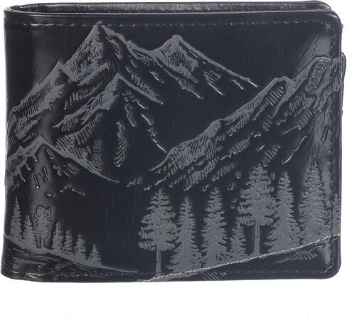 Shag Wear Men's Vegan Faux Leather Bifold Iconic Prints Wallet with Clear ID Window and Zipper Coin Pocket, Mountain Scene in Saudi Arabia