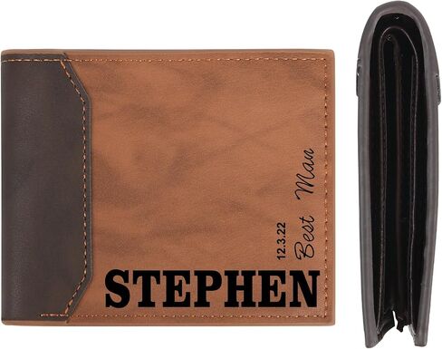 Custom Wallets for Men With Gift Box, Personalized Leather Wallets for Men with Name, Initial Name Wallet, Engraved Text on Wallet, Personalized Gifts for Men Dad Husband Son Boy Friend (Deep Brown) in Saudi Arabia