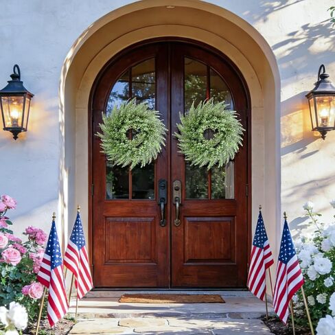 26'' Eucalyptus and Boston Ferns Wreath for Front Door - Artificial Eucalyptus Leaves Greenery Outdoor Wreath for Wedding Farmhouse Porch Wall Room Home Decor (Gray-Green) in Saudi Arabia