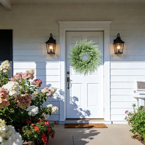 26'' Eucalyptus and Boston Ferns Wreath for Front Door - Artificial Eucalyptus Leaves Greenery Outdoor Wreath for Wedding Farmhouse Porch Wall Room Home Decor (Gray-Green) in Saudi Arabia