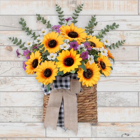 Door Basket 17in Hanging Basket for Front Door with 10 Pcs Peonies Artificial Flowers Wreath, Woven Wall Baskets for Spring Summer Garden Farmhouse Home Boho Wall Decor in Saudi Arabia