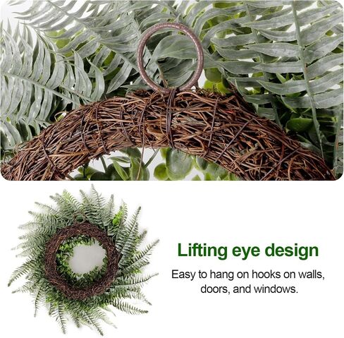 26'' Eucalyptus and Boston Ferns Wreath for Front Door - Artificial Eucalyptus Leaves Greenery Outdoor Wreath for Wedding Farmhouse Porch Wall Room Home Decor (Gray-Green) in Saudi Arabia