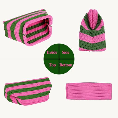 Rancco Pink and Green Woven Crochet Dumpling Bag – Striped Summer Clutch Purse for Women, Unique Beach Evening Handbag, Cute Pink & Green Purse, Colorful Summer Bag for Vacation in Saudi Arabia