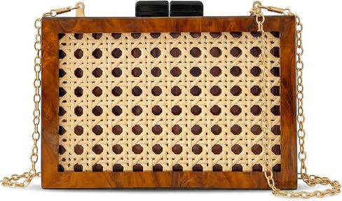 Women Woven Acrylic Purse Evening Handbag, Rattan Needlepoint Clutch Chain Wicker Box Crossbody Shoulder Bag in Saudi Arabia