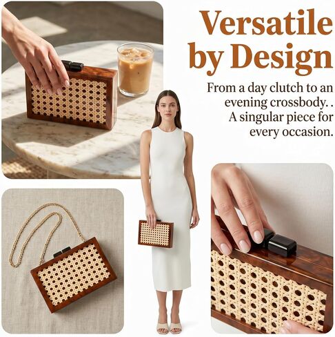 Women Woven Acrylic Purse Evening Handbag, Rattan Needlepoint Clutch Chain Wicker Box Crossbody Shoulder Bag in Saudi Arabia