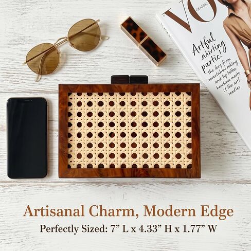 Women Woven Acrylic Purse Evening Handbag, Rattan Needlepoint Clutch Chain Wicker Box Crossbody Shoulder Bag in Saudi Arabia