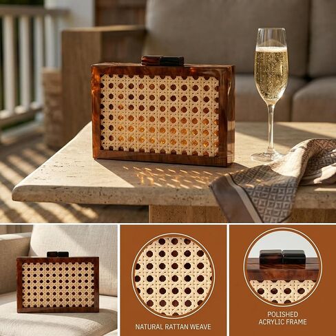 Women Woven Acrylic Purse Evening Handbag, Rattan Needlepoint Clutch Chain Wicker Box Crossbody Shoulder Bag in Saudi Arabia