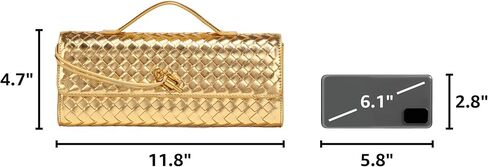 Evening Woven Handbag for Women PU Leather Clutch Purses Removable Strap Shoulder Bag Fashion Crossbody Tote Bag (Gold) in Saudi Arabia