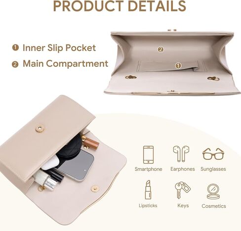 Nude Clutch Purses for Women, Vegan Leather Evening Bag with Detachable Chain, Elegant Envelope Women's Handbags with Curved Design, Chic Small Crossbody Purse for Wedding Party Cocktail in Saudi Arabia