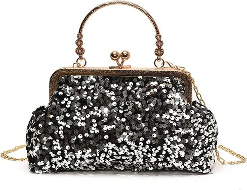 Sequin Evening Bag for Women, Sparkly Glitter Clutch Purse with Gold Chain Strap, Kiss-Lock Closure, for Party, Prom, Wedding in Saudi Arabia