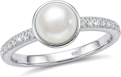 LeCalla 925 Sterling Silver Pearl Rings for Women | Women's Wedding Band Promise Ring with Pearl & Cubic Zirconia | Ring Size 5-9No in Saudi Arabia