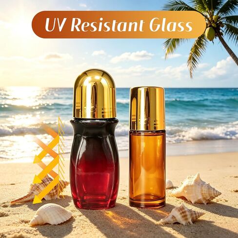 2 Pack Rose Quartz Essential Oils Roller Bottles, Empty Leakproof 50ml Black to Red Gradient Waisted Roller Bottle and 30ml Amber Glass Roll On Bottle for Perfume, Anointing, Travel, DIY in Saudi Arabia