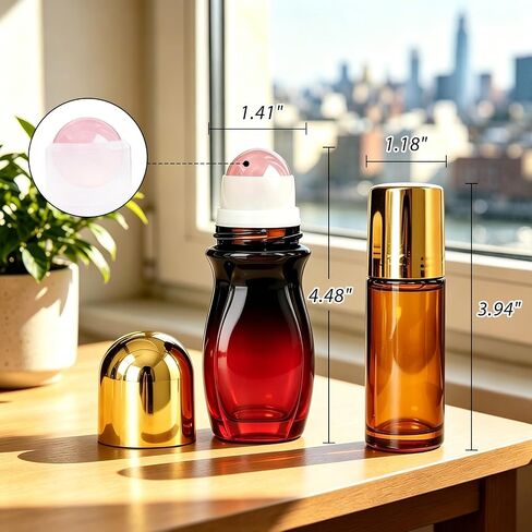 2 Pack Rose Quartz Essential Oils Roller Bottles, Empty Leakproof 50ml Black to Red Gradient Waisted Roller Bottle and 30ml Amber Glass Roll On Bottle for Perfume, Anointing, Travel, DIY in Saudi Arabia