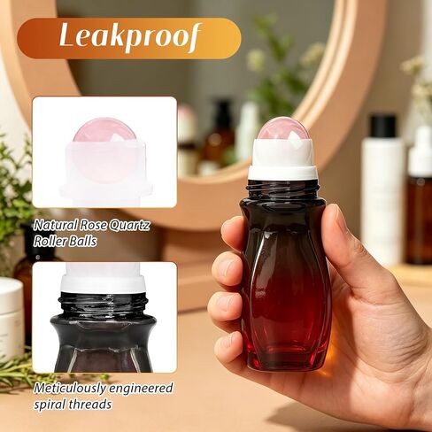 2 Pack Rose Quartz Essential Oils Roller Bottles, Empty Leakproof 50ml Black to Red Gradient Waisted Roller Bottle and 30ml Amber Glass Roll On Bottle for Perfume, Anointing, Travel, DIY in Saudi Arabia