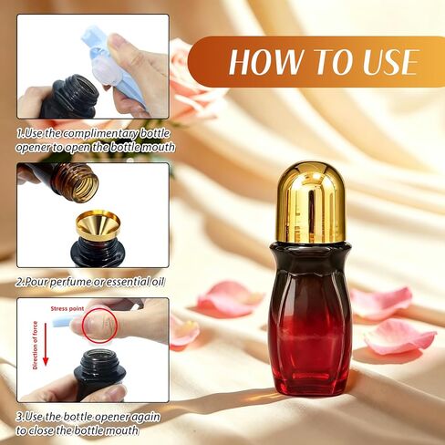 2 Pack Rose Quartz Essential Oils Roller Bottles, Empty Leakproof 50ml Black to Red Gradient Waisted Roller Bottle and 30ml Amber Glass Roll On Bottle for Perfume, Anointing, Travel, DIY in Saudi Arabia