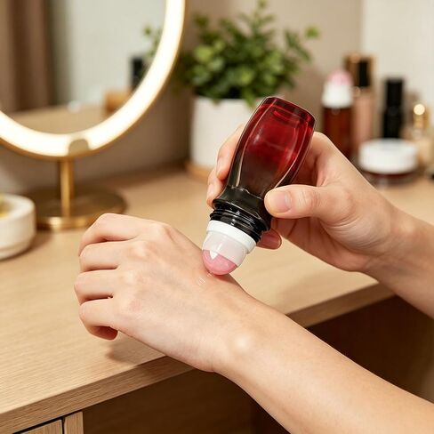 2 Pack Rose Quartz Essential Oils Roller Bottles, Empty Leakproof 50ml Black to Red Gradient Waisted Roller Bottle and 30ml Amber Glass Roll On Bottle for Perfume, Anointing, Travel, DIY in Saudi Arabia