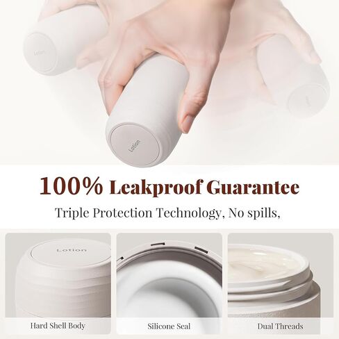 Travel Toiletry Jar Set - 6Pcs Leakproof Travle Containers Includes 4x30ml, 2x60ml & 10xMagnetic Labels, Beige in Saudi Arabia