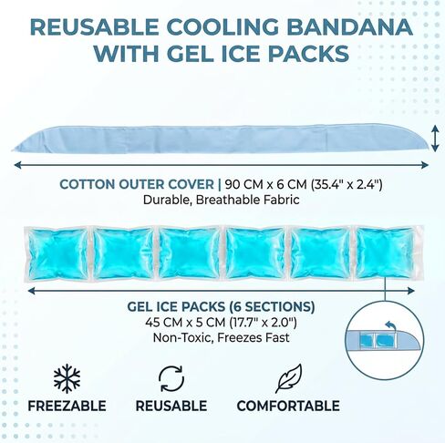 HI FINE CARE Cooling Neck Wrap with Freezable Ice Insert, Ice Bandana for High Humidity & Summer Heat – Reusable Personal Neck Cooler (Blue(1 neck bandana+2 ice pack insert)) in Saudi Arabia
