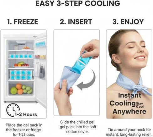 HI FINE CARE Cooling Neck Wrap with Freezable Ice Insert, Ice Bandana for High Humidity & Summer Heat – Reusable Personal Neck Cooler (Blue(1 neck bandana+2 ice pack insert)) in Saudi Arabia