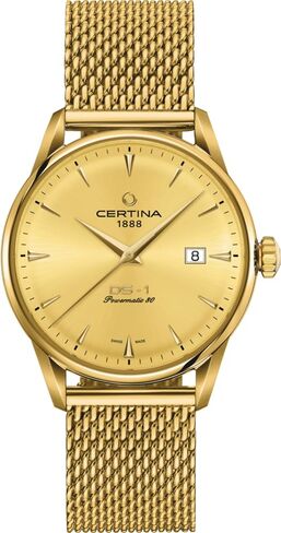 Certina, Mens, DS-1 40mm, Stainless Steel with Gold PVD, Swiss Automatic, Watch, Gold, Mesh, C0298073336100 in Kuwait