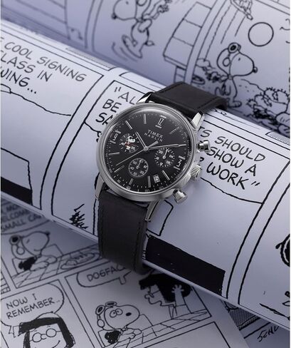 Timex Men's Peanuts Marlin Chronograph Joe Cool 40mm Watch - Black Two- Piece Black Dial Silver-Tone Case in Kuwait
