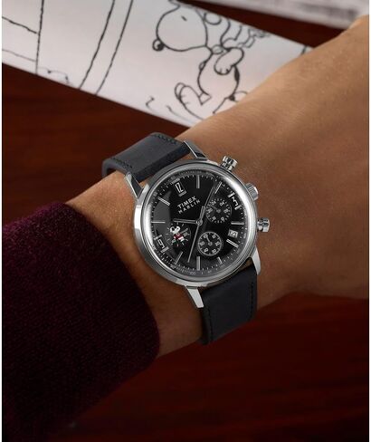 Timex Men's Peanuts Marlin Chronograph Joe Cool 40mm Watch - Black Two- Piece Black Dial Silver-Tone Case in Kuwait