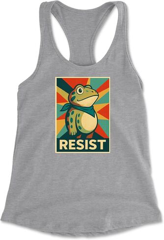 تيشيرت بدون أكمام للنساء من Resist Portland البروستات الضفدع Racerback، ناعم وجذاب in Kuwait