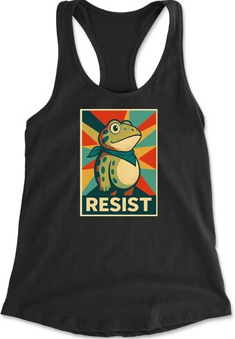 تيشيرت بدون أكمام للنساء من Resist Portland البروستات الضفدع Racerback، ناعم وجذاب in Kuwait