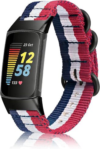 Nylon Watch Bands Compatible with Fitbit Charge 6/5, Quick-Dry Adjustable Breathable Replacement Sport Strap with Stainless Steel Ring Clasp for Workouts & All-Day Wear，Women Men in Saudi Arabia