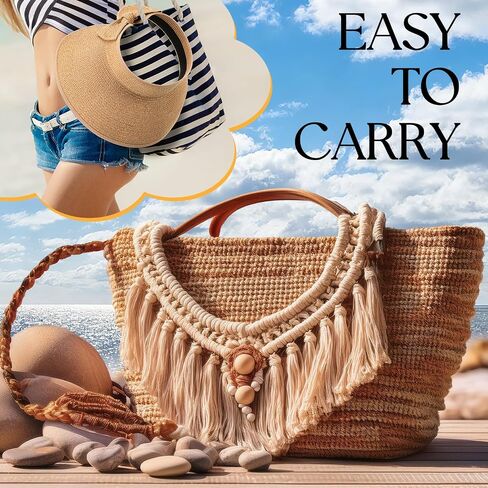 Sun Visor Hats for Women Wide Brim Straw Beach Hat Floppy Travel Hats with A Bow UV Protection in Saudi Arabia