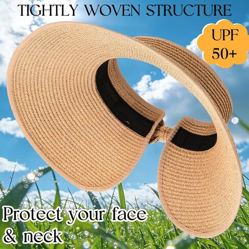 Sun Visor Hats for Women Wide Brim Straw Beach Hat Floppy Travel Hats with A Bow UV Protection in Saudi Arabia
