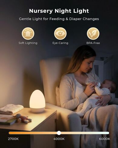 Egg Light for Nursery, Eye-Caring Touch Control Rechargeable Baby Night Light with 17 Color Modes, Dimmable Night Feeding Egg Light for New Parents & Kids Bedroom in Saudi Arabia