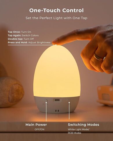 Egg Light for Nursery, Eye-Caring Touch Control Rechargeable Baby Night Light with 17 Color Modes, Dimmable Night Feeding Egg Light for New Parents & Kids Bedroom in Saudi Arabia