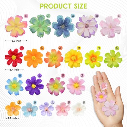 200Pcs Mini Artificial Flower Heads, Faux Silk Small Daisy Flowers Bulk, 20 Colors Fake Flowers for Crafts Garland DIY Hair Clips Dresses Decorations, Mini Blooms for Wedding Home Party, Mixed Colors in Saudi Arabia