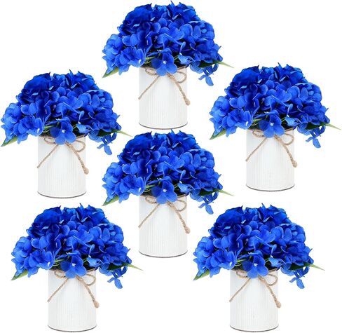 Flower Table Centerpieces - Set of 6 Floral Arrangement Artificial Wedding Hydrangeas Floral Arrangement with Rustic Metal Vase for Bridal Tea Party Event Decorations - Dusty Blue in Saudi Arabia