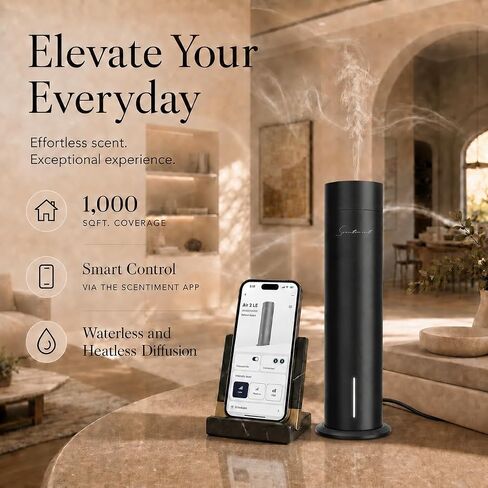 Scentiment Air 2 Diffuser (No Battery) – Cold Air Diffuser for Essential Oils | Covers Up to 1,000 Sq Ft | Waterless, Heat-Free Aromatherapy | WiFi & Bluetooth Smart Control (Black) in Saudi Arabia