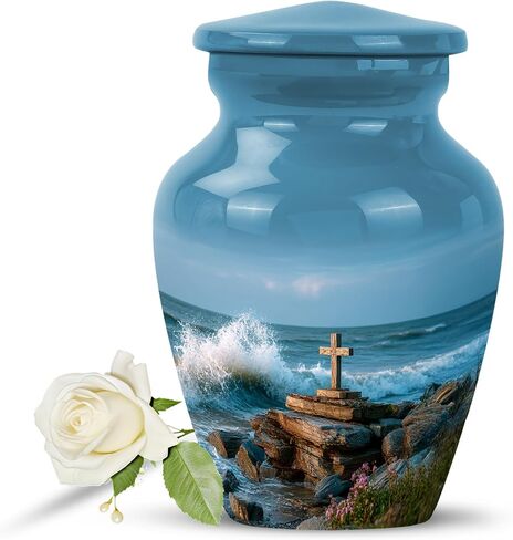 Fashionzaadi Cross Memorial Urns for Human Ashes Adult Female & Male Combo of 1 Large & 4 Keepsake Urn – Blue Urns for Human Ashes Adult Man & Women -Tree of Life Urn for Mom & Dad -10 & 3 Inch in Saudi Arabia