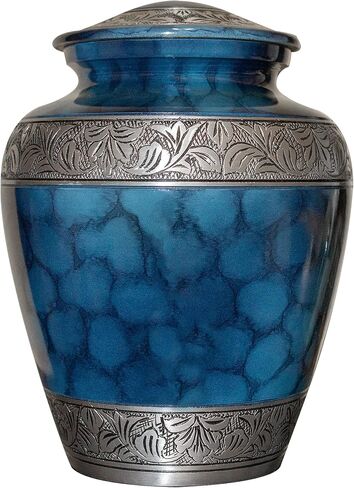 Blue Personalized Large Size Human Cremation Urn with Keepsake and Velvet Bag in Kuwait