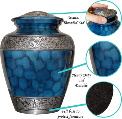Blue Personalized Large Size Human Cremation Urn with Keepsake and Velvet Bag in Kuwait
