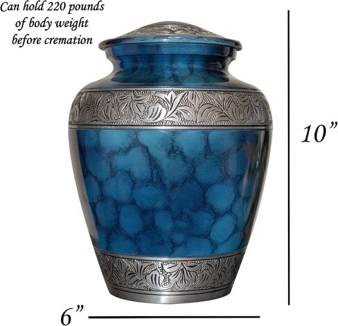 Blue Personalized Large Size Human Cremation Urn with Keepsake and Velvet Bag in Kuwait