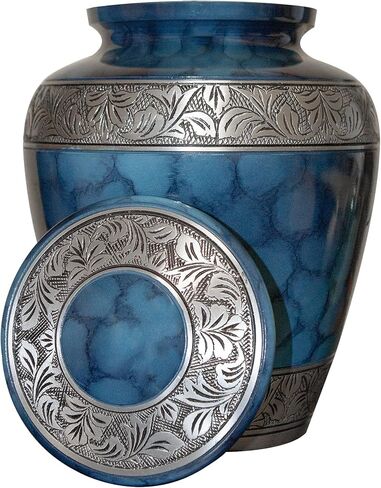 Blue Personalized Large Size Human Cremation Urn with Keepsake and Velvet Bag in Kuwait